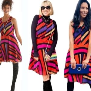 CAbi Vibrant Striped Midi Dress in Red, Pink, and Orange